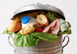 A waste bin overflowing with rubbish